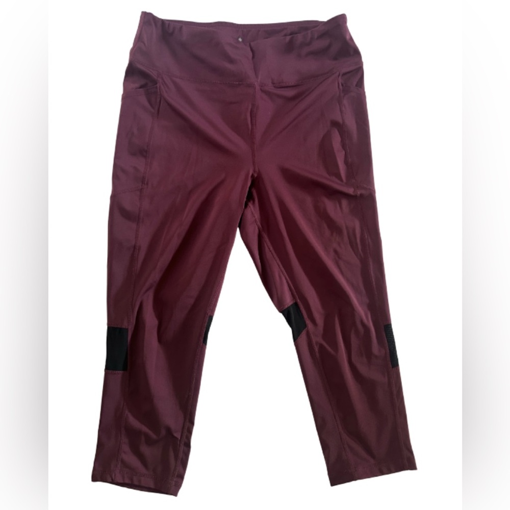 Burgundy Workout Pants with Black Mesh Details